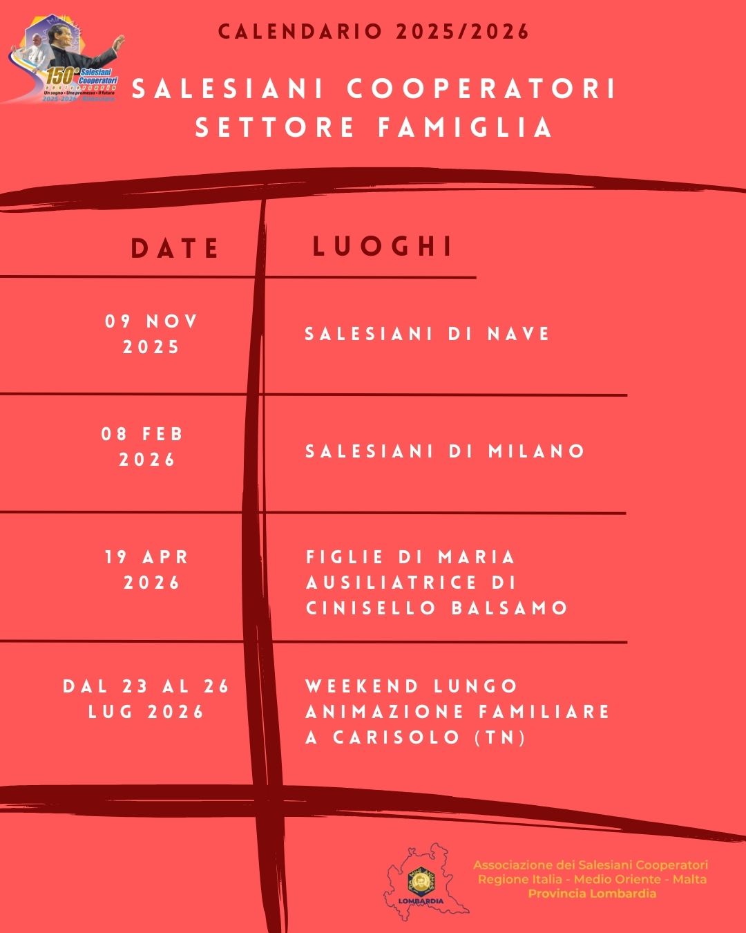 Calendario settore Famiglie
